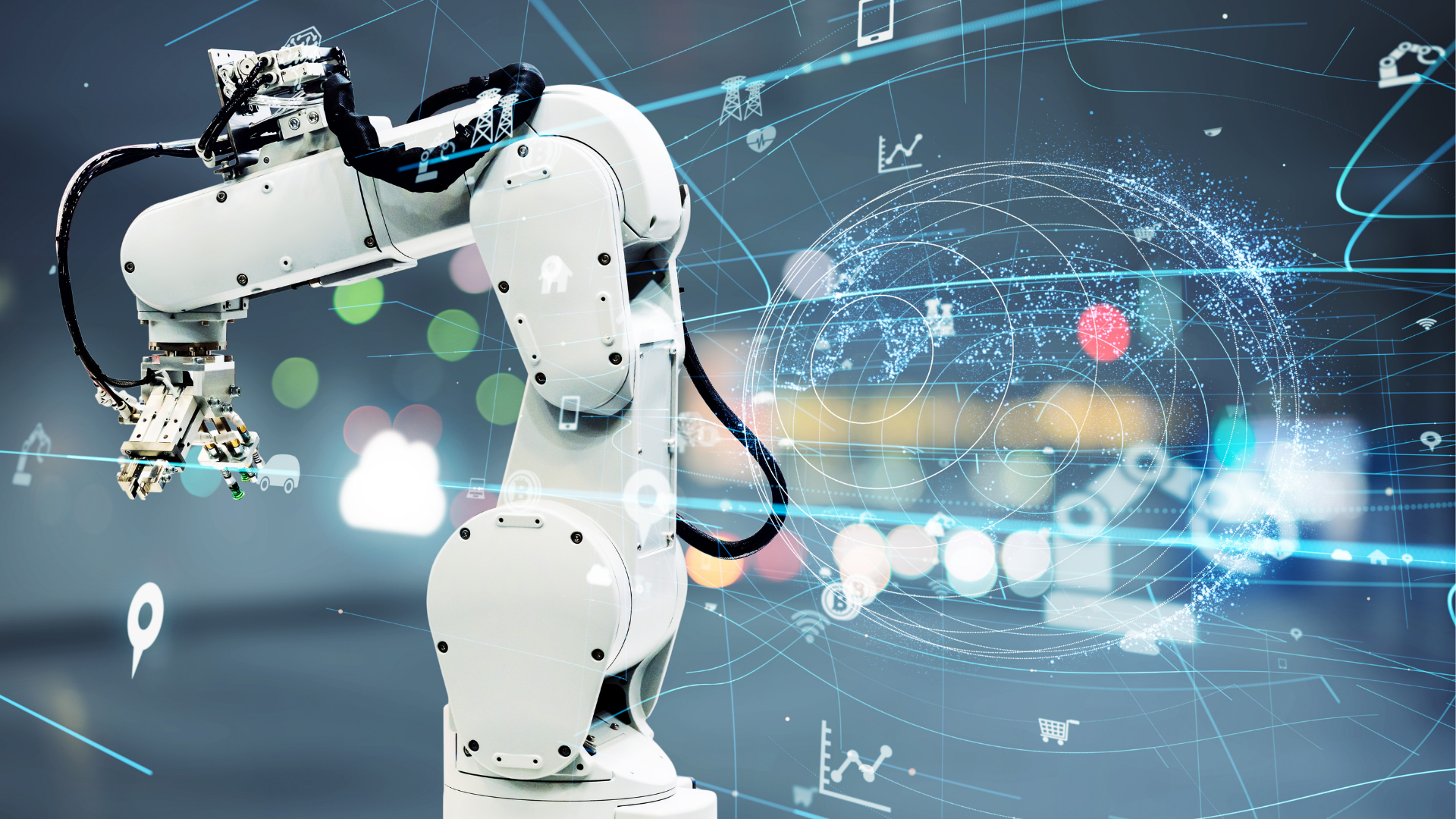 Futuristic robotic industrial arms powered by internet of things technology
