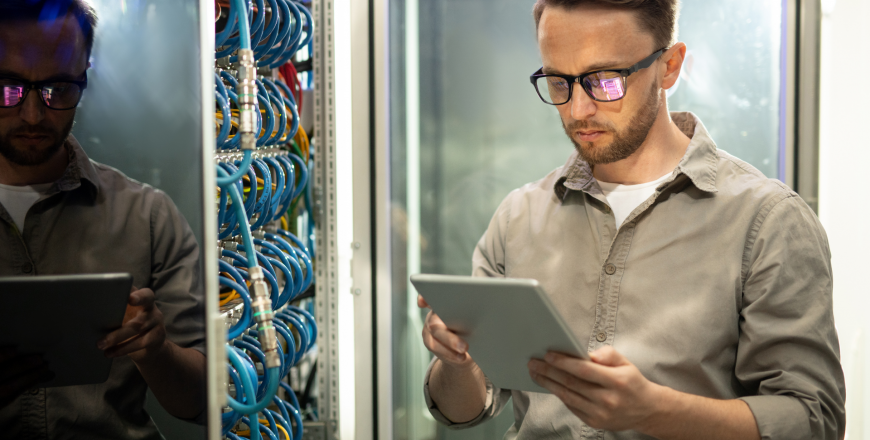 Telecom professional configuring IP network and architecture