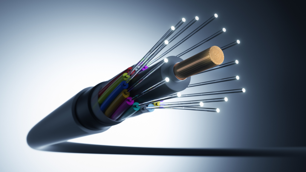 Detailed intersection of a fiber optic cable revealing its components
