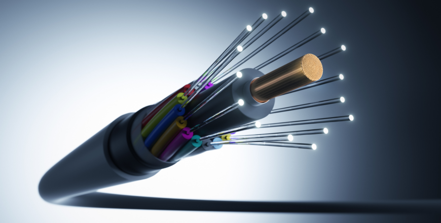 Detailed intersection of a fiber optic cable revealing its components
