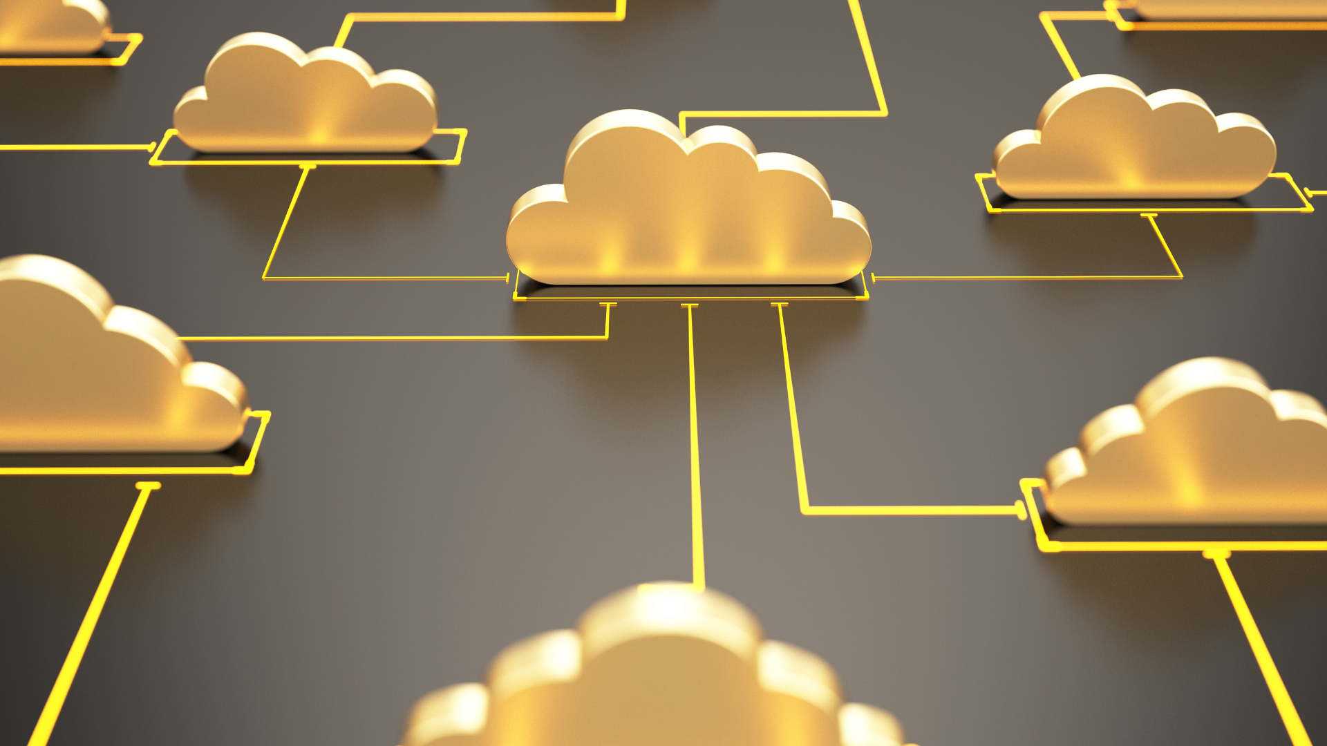 Connected 3D cloud icons to represent software defined and open radio access network architecture