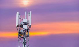 5G antenna and receiver against sunset background