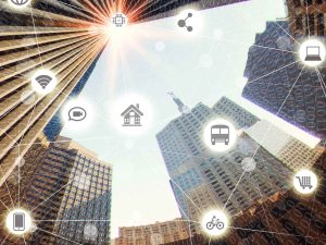 Buildings in smart city connected by wireless communication network