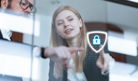 Cyber security professionals pointing to digital lock