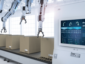Robot assembly line in manufacturing factory powered by private 5G technology