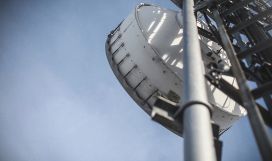Microwave transmitter antenna on communication tower base station