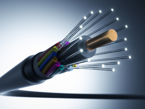 Detailed intersection of a fiber optic cable revealing its components