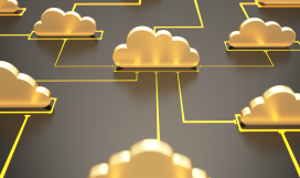 Connected 3D cloud icons to represent software defined and open radio access network architecture