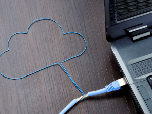 Ethernet cable shaped to form a cloud to illustrate cloud computing