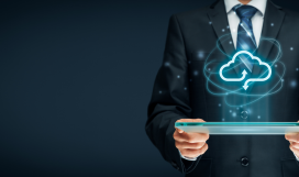 Telecom professional practically implementing virtualisation on device with cloud computing icon