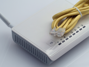 Router and wound up ethernet cable used for WiFi setup