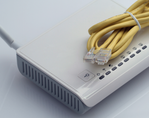 Router and wound up ethernet cable used for WiFi setup